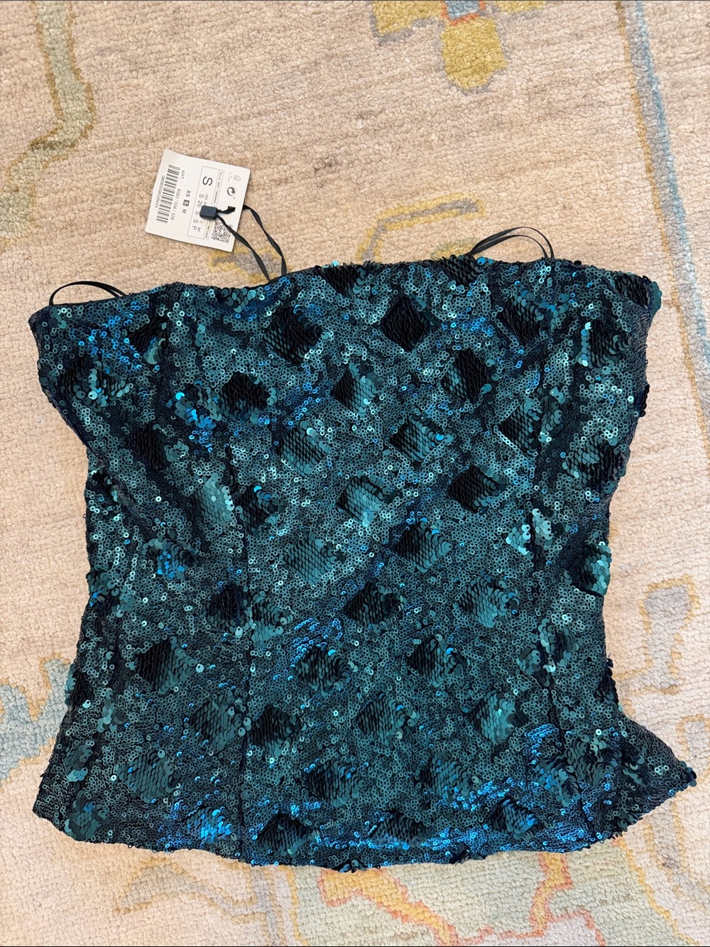 Zara Teal Sequin Strapless Camisole